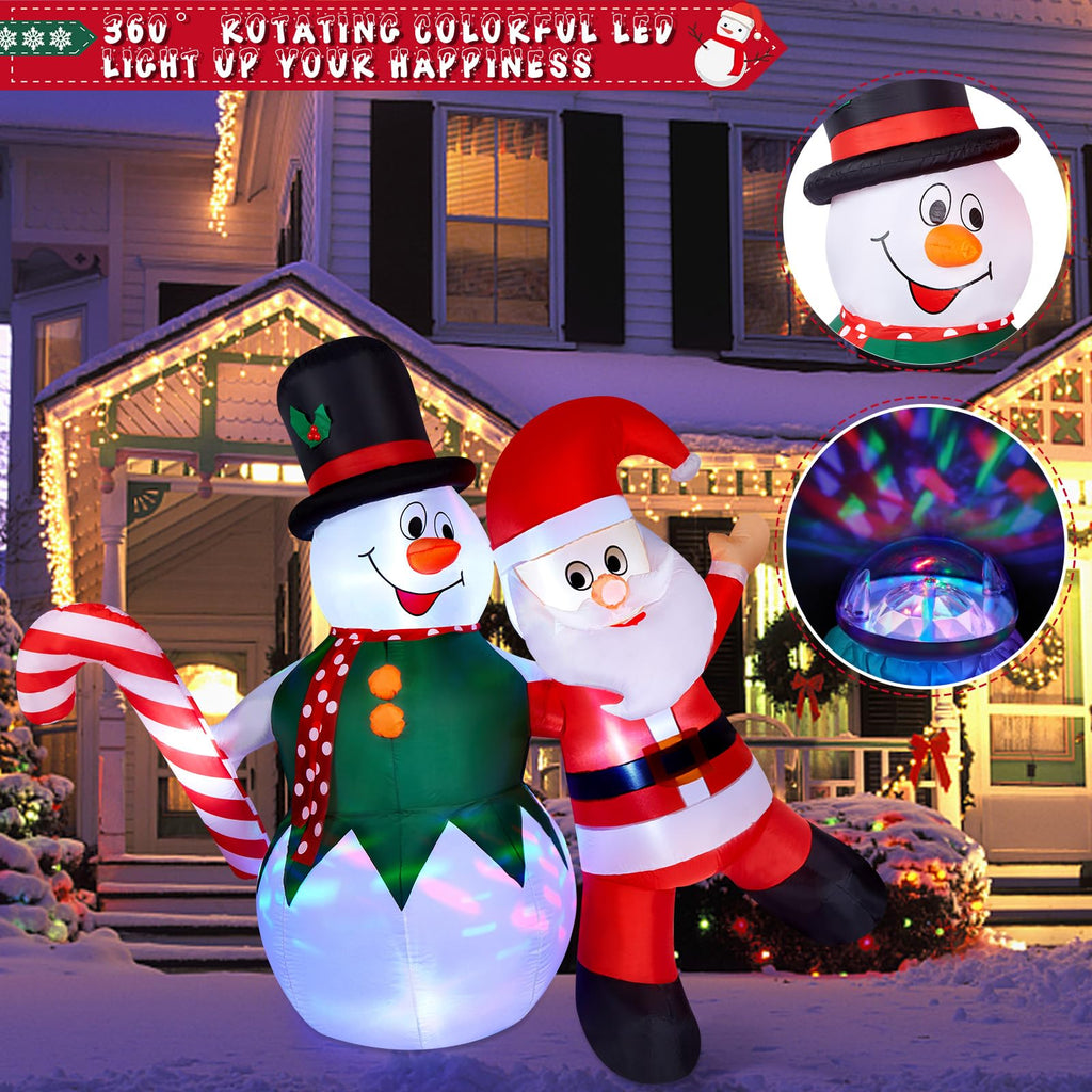 Christmas Inflatable, 6FT Inflatable Snowman and Santa Claus with Built-in LED Lights, Outdoor Christmas Decorations