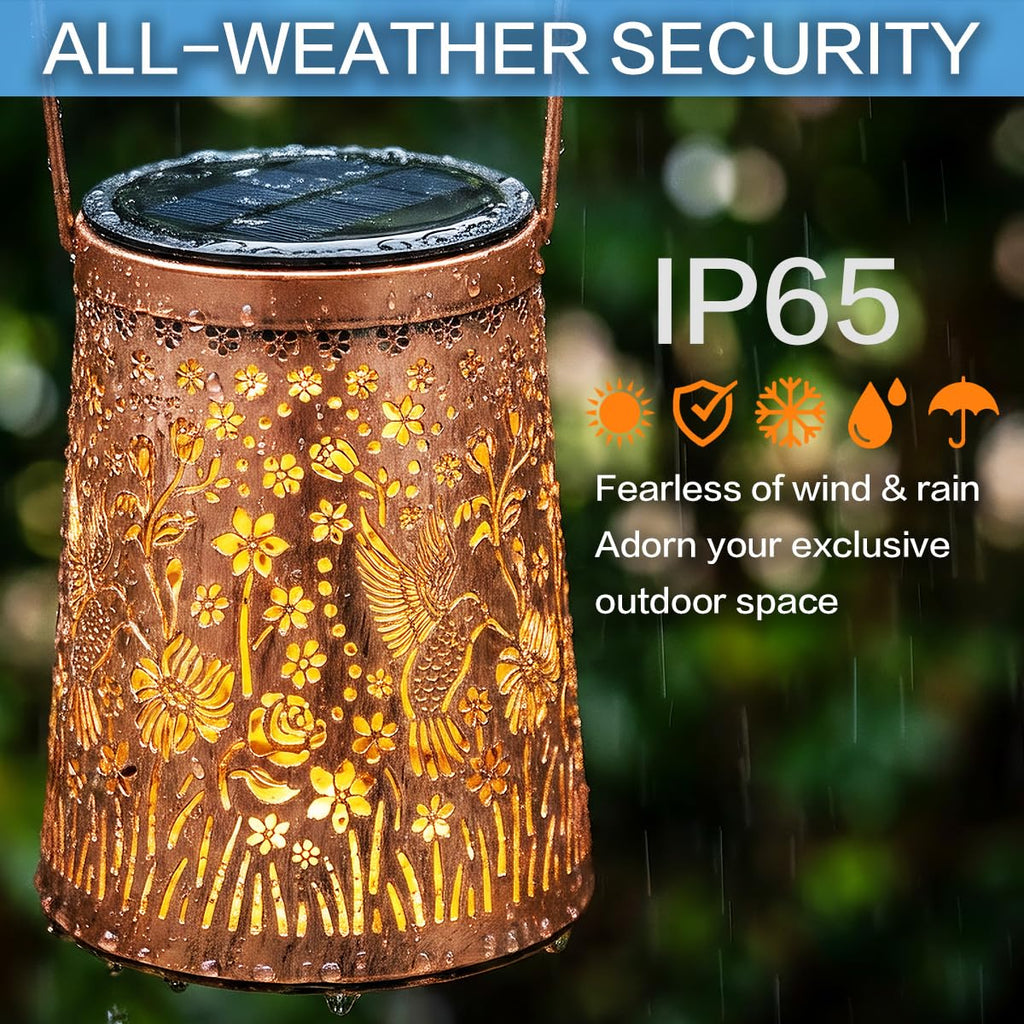 Hummingbird Solar Lanterns, Hanging Garden Lights, 4 Pack, Copper
