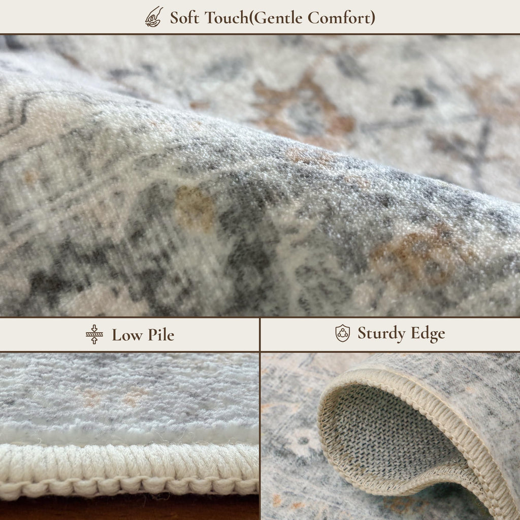 3x14 Washable Runner Rug Non Slip, Gray Beige