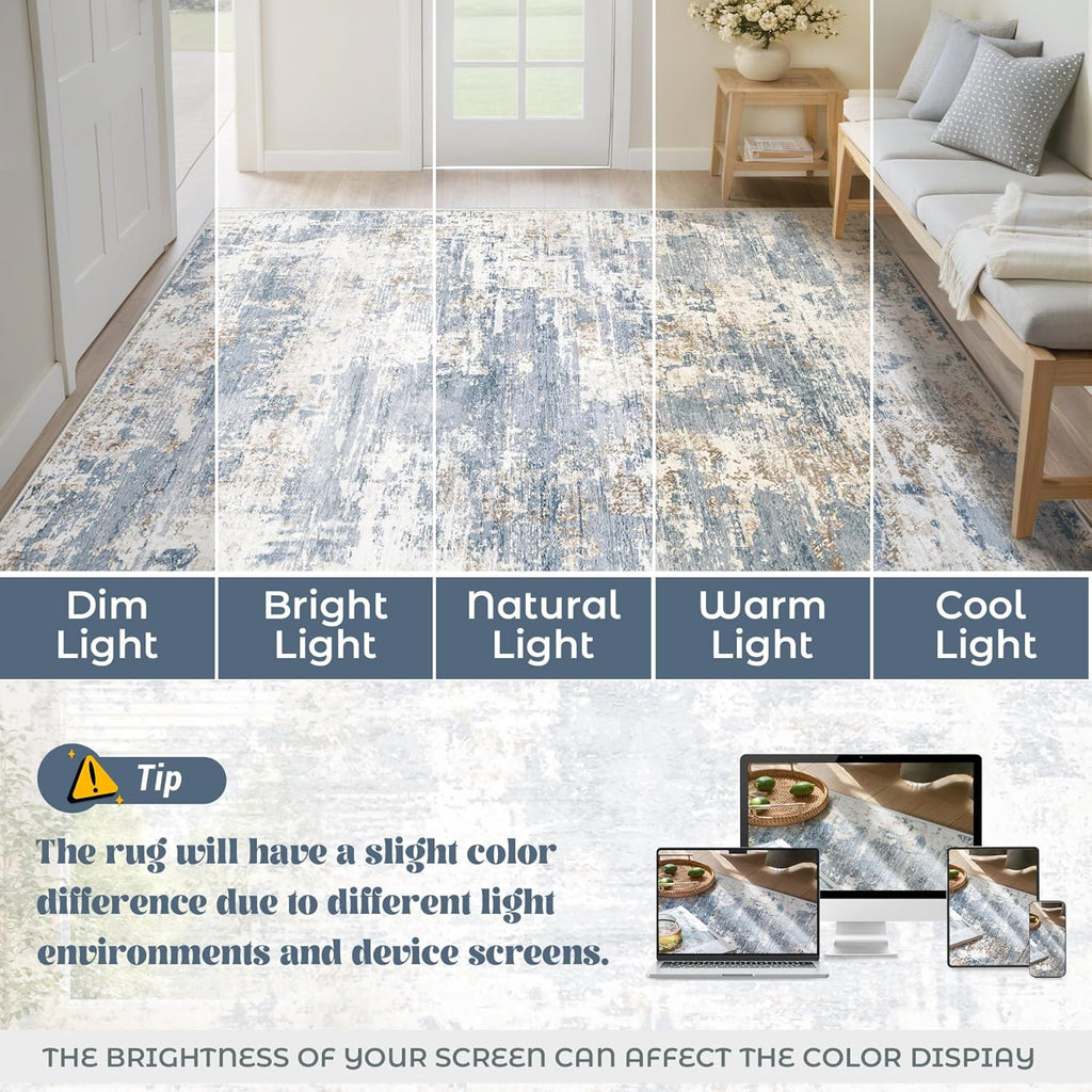 8x10 Area Rugs for Living Room, Washable Modern Abstract Large Area Rug Neutral Soft Non Slip Kids Rug Stain