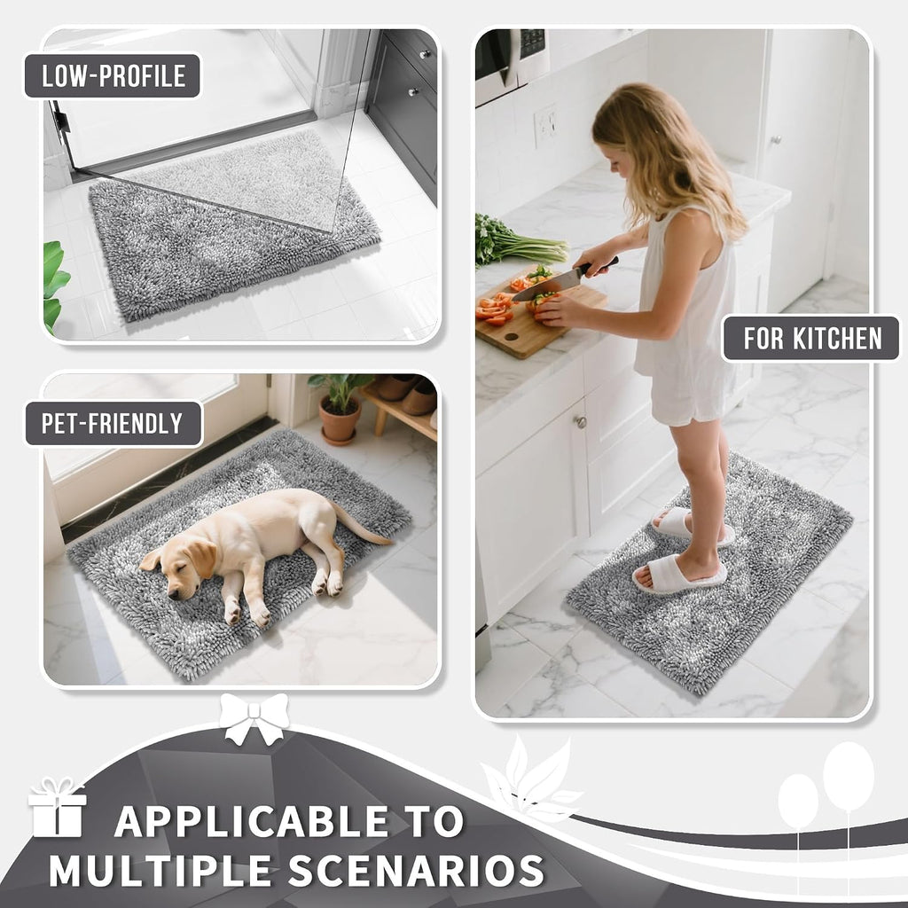 Bathroom Rug Set 2 Piece, Luxury Shaggy Bath Mat Set with Non Slip Backing, Ultra Soft & Absorbent Mats Floor