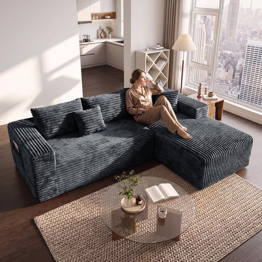 Couch ≈105inch, L-Shaped Sofa, Boneless Couch, with Chaise(Grey)