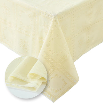 Crochet Lace-Inspired 3-Yard Cut-to-fit Vinyl Tablecloth/Table Protector, Ecru - 54" W x 108" L