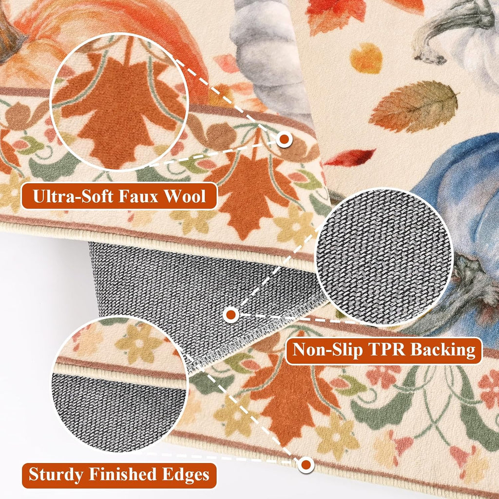 Fall Oval Rugs 4x6, Thanksgiving Living Room Rug Washable Non Slip