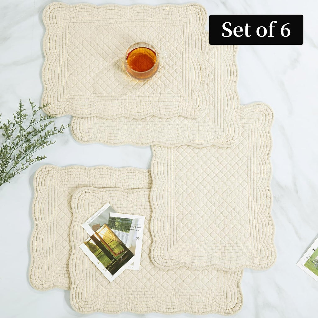Quilted Placemats Washable-13x18 inches Rectangular Placemats Table-100% Cotton Fabric Rectangular Table - Set of 6