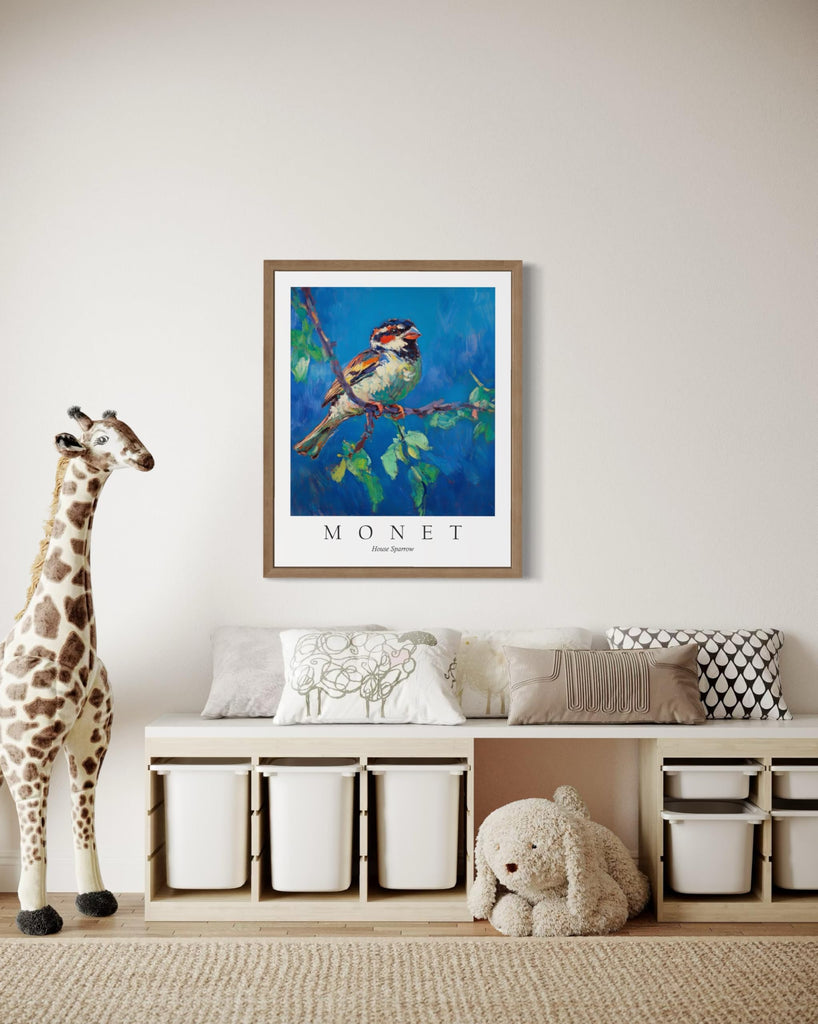 House Sparrow Inspired Claude Monet Bird Poster Art Print - Monet Wall Art Exhibition Collections Artwork Aesthetic