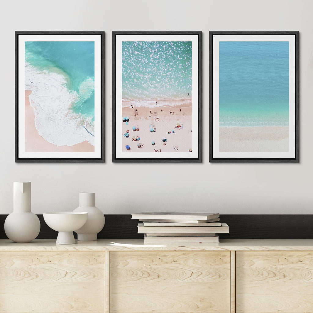Framed Wall Art Print Set Aerial View Nautical Beach Ocean Wave View Nature Wilderness Photography Modern Art Scenic