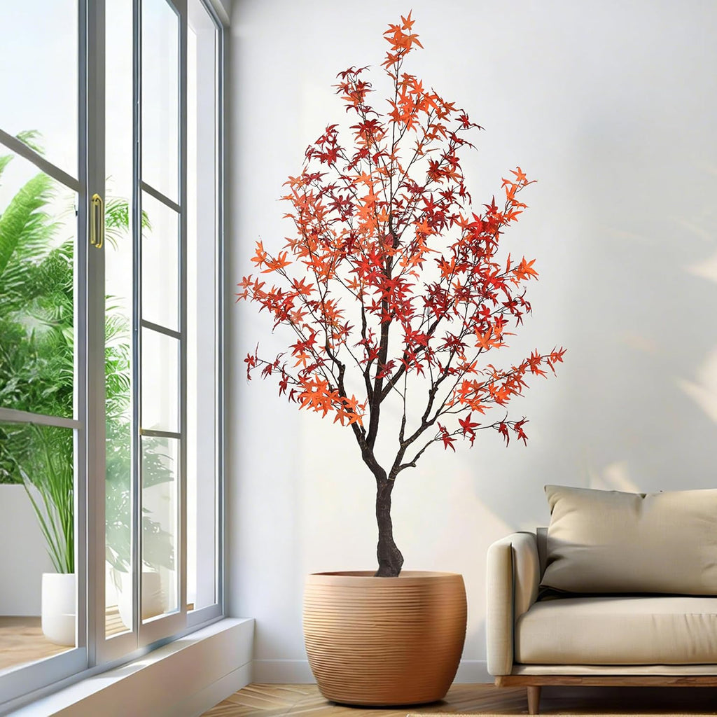 6.3ft Tall Artificial Maple Tree, Faux Maple Plant with Thick Trunk & Realistic Leaves, Potted Fake Tree for Indoor