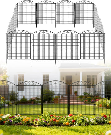 48in Extra Tall Garden Fence, 10-Panel Metal Animal Barrier, 24ft Long No Dig Temporary Fencing for Yard, Reusable
