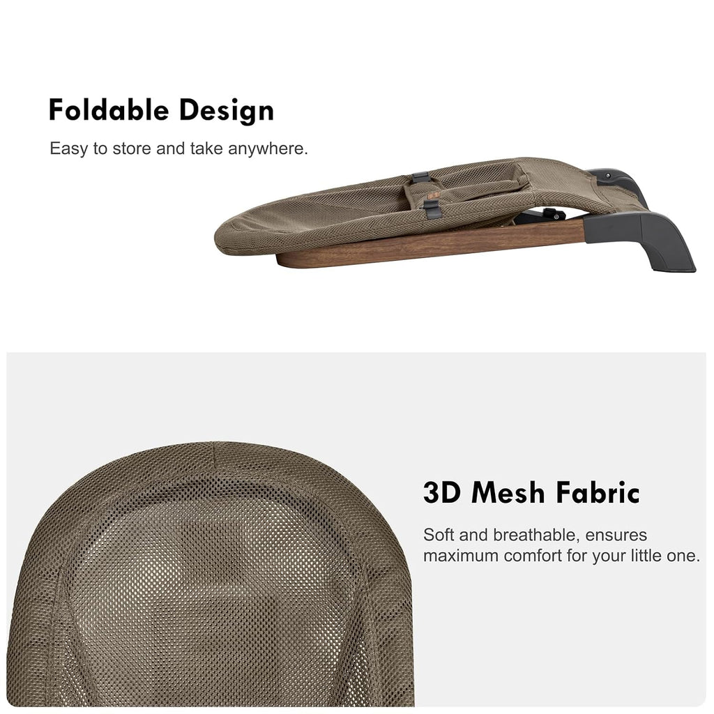 Foldable Baby Bouncer Seat, 3 Heights, Breathable Mesh (Light Brown)
