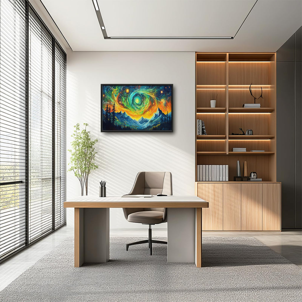 Abstract Mountain Large Wall Art Starry Night Framed Wall Decor Forest Landscape Canvas Pictures Painting Bedroom
