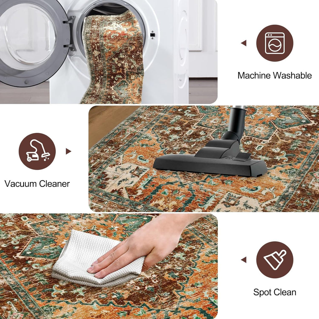 Washable Runner Rug, 3x12 Non-Slip Boho Hallway Kitchen Rug
