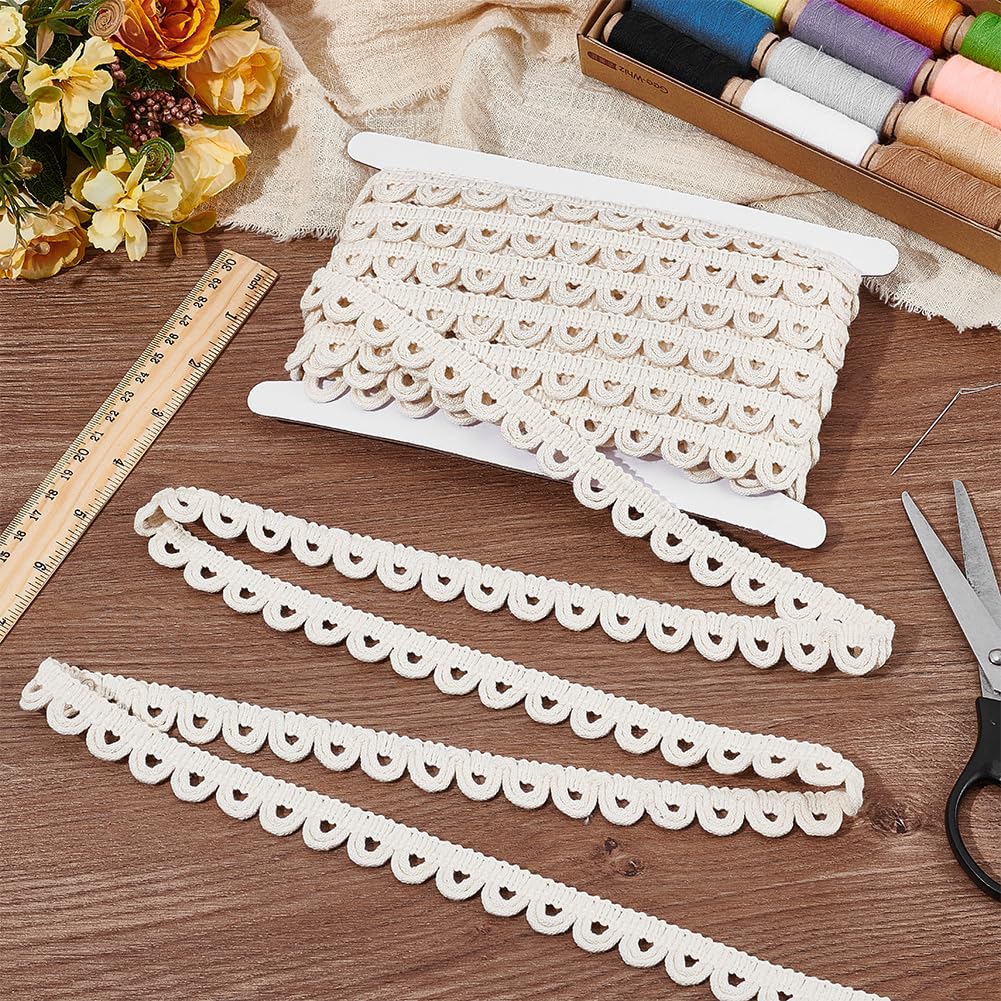 Cotton Lace Trim with Elastic Button Loop, 4/5" Beige Sewing Trim Gimp Braid Fringe Trims for DIY Cloth - 10 Yards