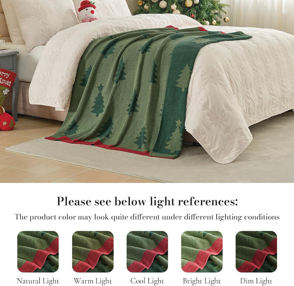 Christmas Knit Throw for Couch, Reversible Soft Cozy Chenille Blanket Decor Gift for Family, 50" x 60", Green