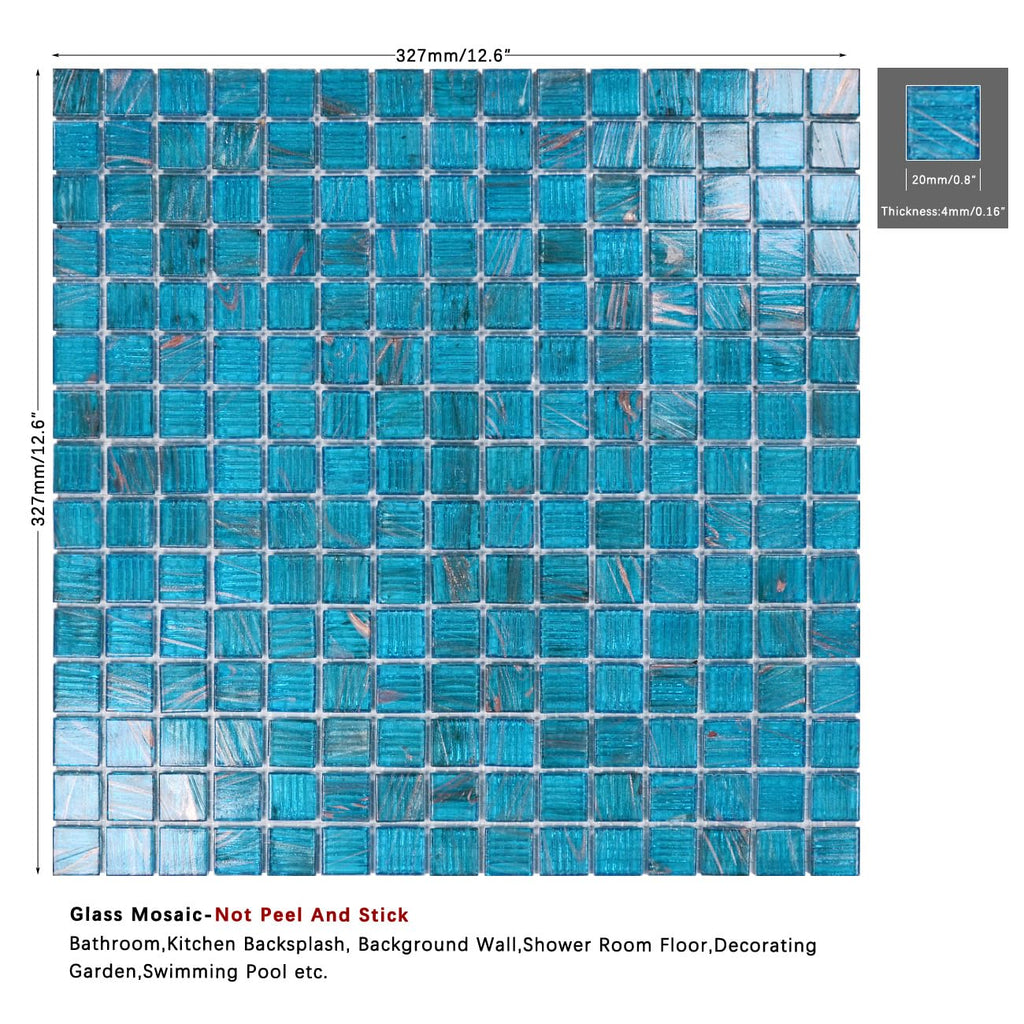 11.5 sq.ft Azure Blue Glass Mosaic Tile , Pool, Backsplash