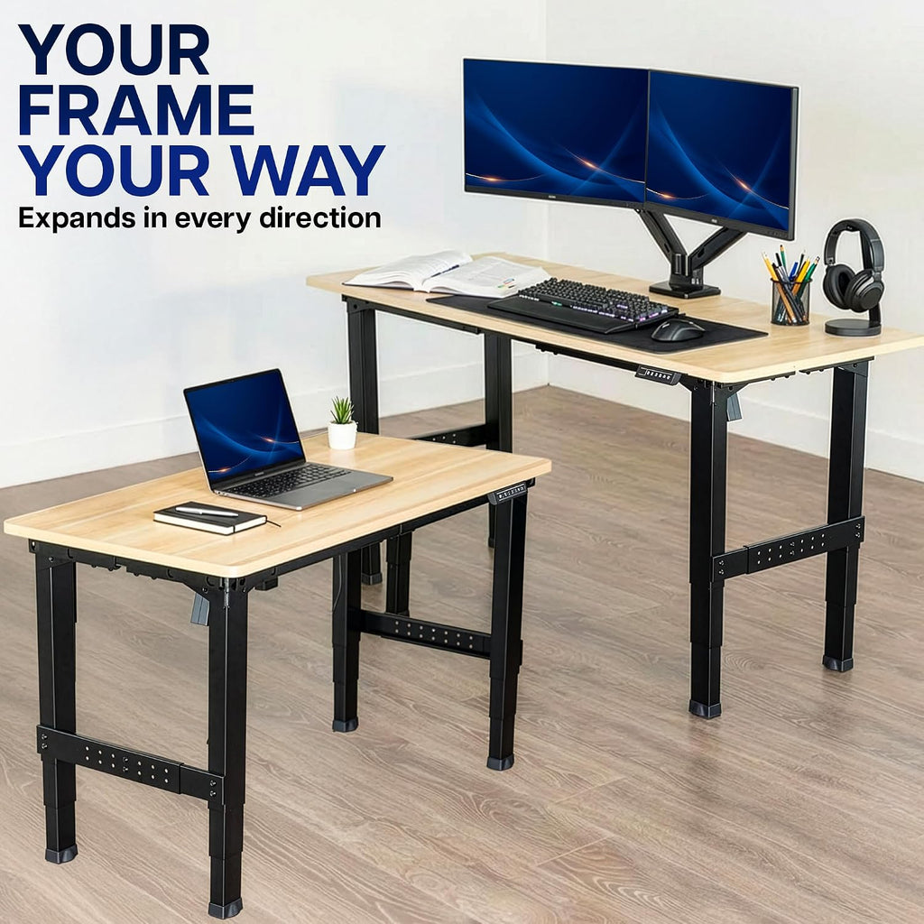 Premium Electric 4-Leg Dual Motor Standing Desk Frame for Table Tops up to 107 x 53 inches and 330 lbs, Memory