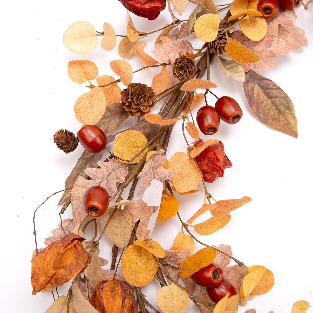5 Feet Fall Garland Artificial Harvest Garland with Fall Leaves and Cape Gooseberries for Decorations