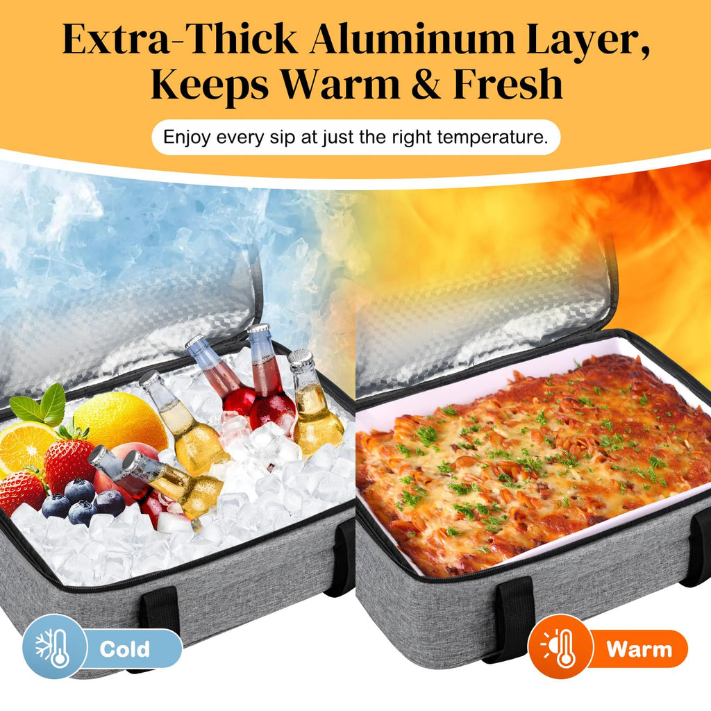 Insulated Casserole Carrier, Lasagna Lugger Tote Keeps Food Hot or Cold, Thermal Lunch Bag Warmer & Cooler Carrier