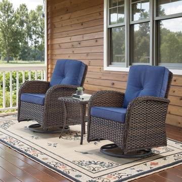 Patio Wicker Chairs Swivel Rocker - Outdoor Swivel Rocking Chairs Set of 2 with Rattan Side Table, Patio Swivel