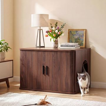 31.5" Cat Litter Box Enclosure Furniture, Hidden Litter Box, Walnut