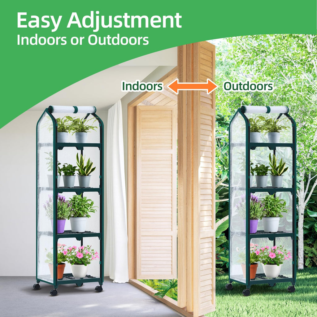 Mini Greenhouse for Indoor Outdoor, Small Plastic Plant Green House with Locking Wheels Portable Greenhouses with