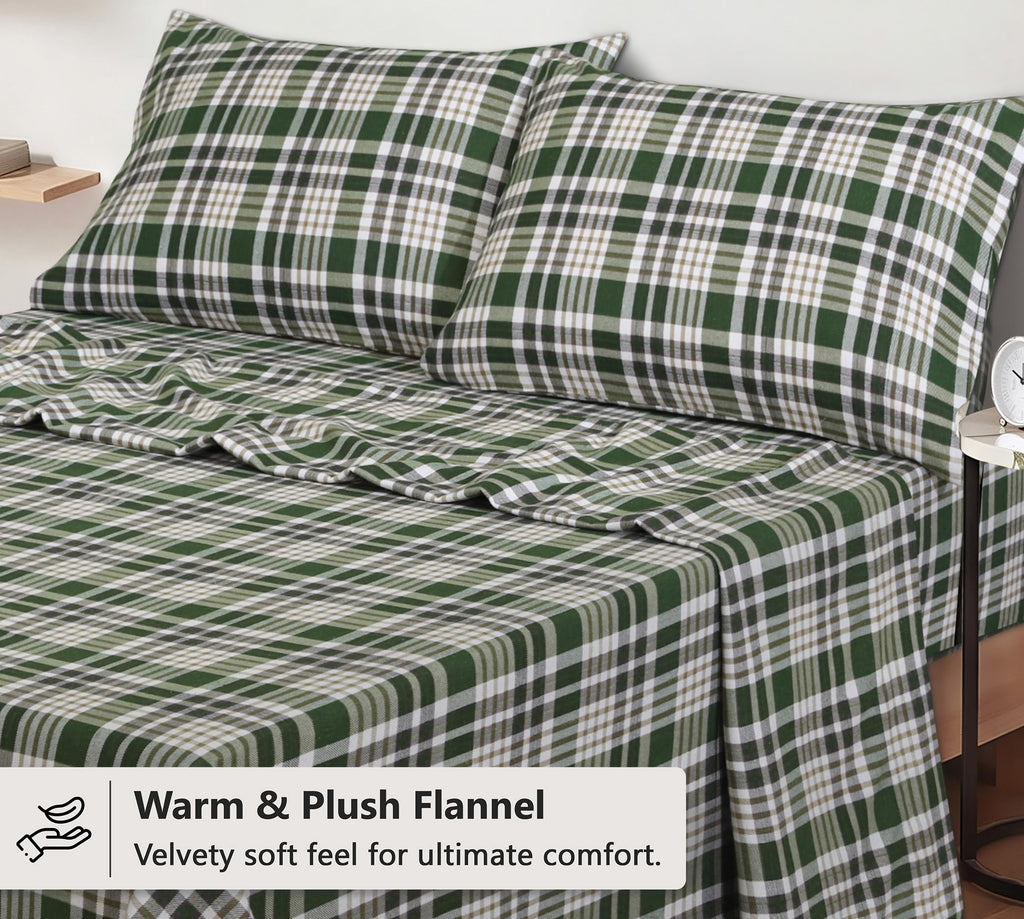 100% Cotton Flannel Sheets Twin XL Size, 3 PCs setS, Olive Brown