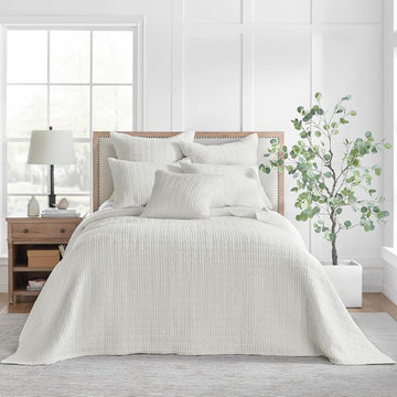 King Bedspread Set (122x106in) with 2 Pillow Shams (36x20in) - Cream - Cotton Waffle King Bedspread Set