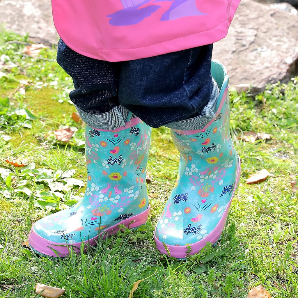 Toddler Rain Boots, Kids Rain Boots Waterproof Rubber Boots for Girls and Boys with Fun Patterns and Easy-On Handles