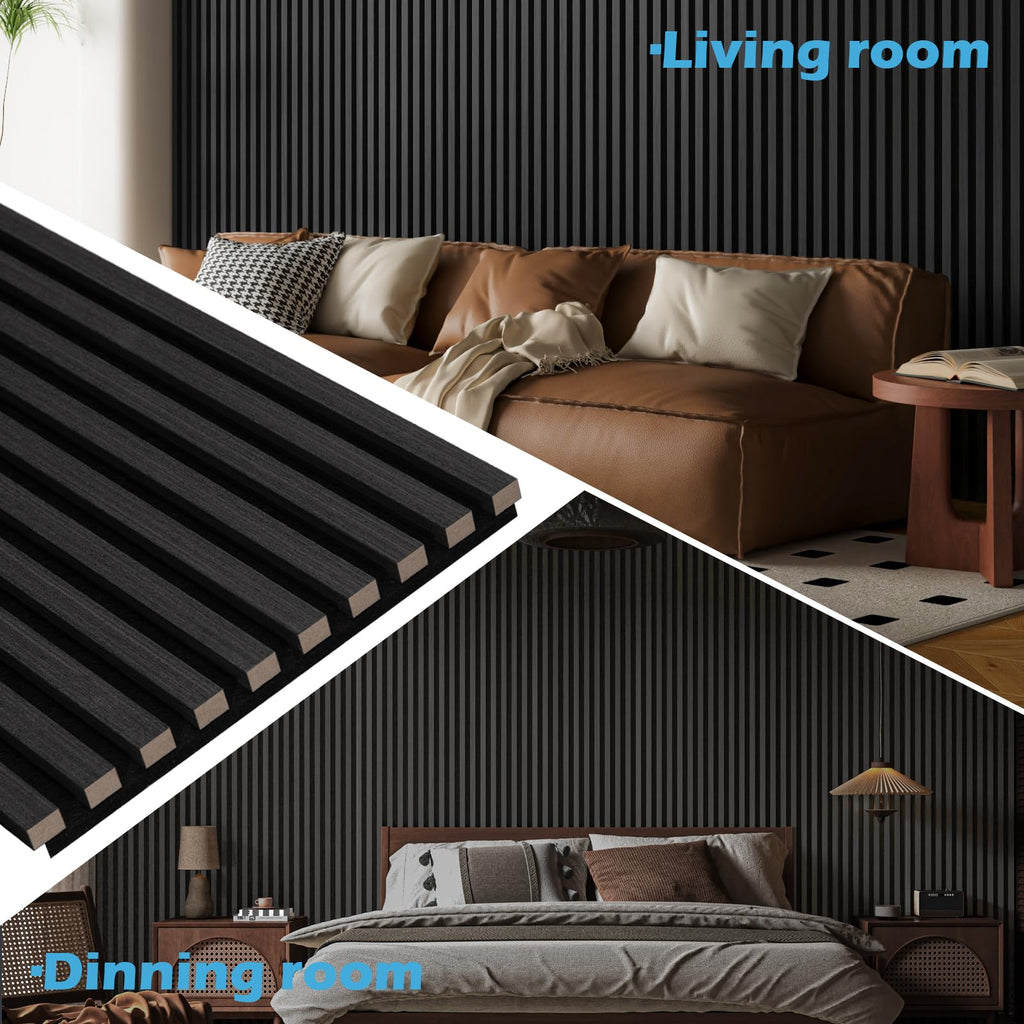 3D Fluted Soundproof Wood Textured Slat Wall Panel, 4-Pack, Blackwood