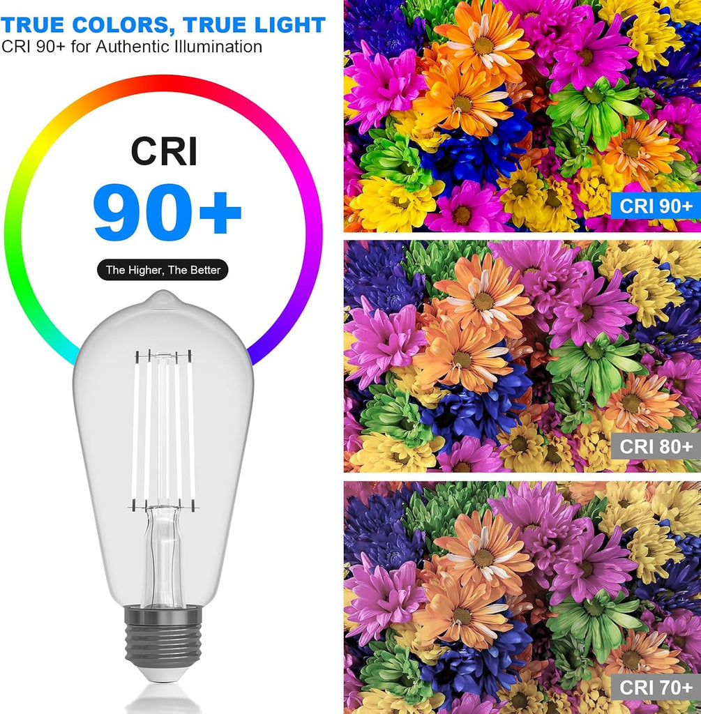E26 LED Edison Bulbs: 6-Pack 8W Equivalent 80W Dimmable LED Bulbs - Vintage ST58 5000k Daylight White - 800 Lumens