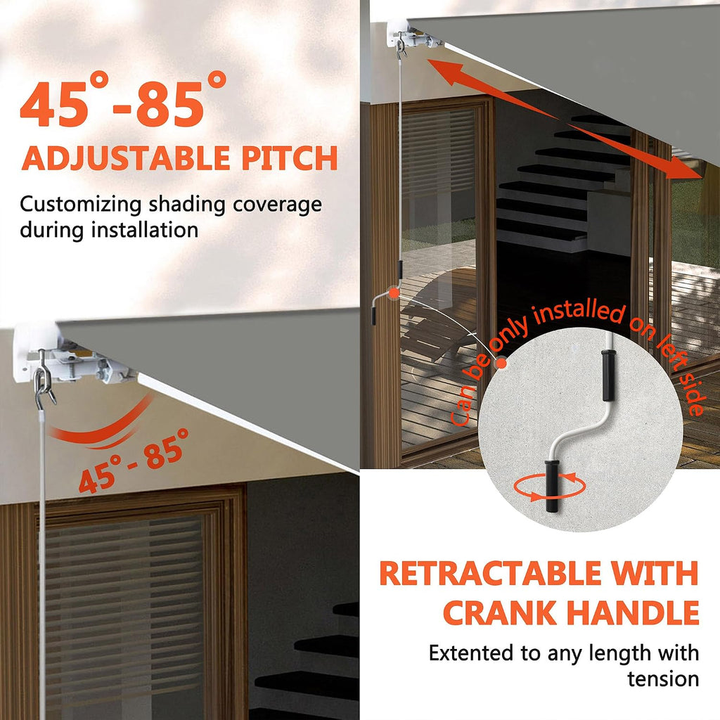 13' x 8' Retractable Patio Awning Sun Shade Cover with Manual Crank, Outdoor Shelter for Windows, Projection for