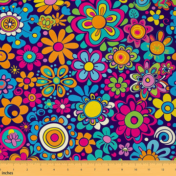 Retro Hippie Fabric By The Yard Decorative Soft