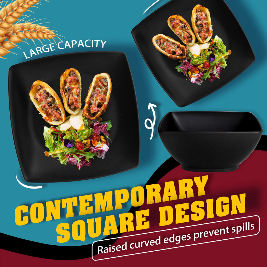 40-piece Plates and Bowls Sets for 10, Black Square Dinnerware Sets