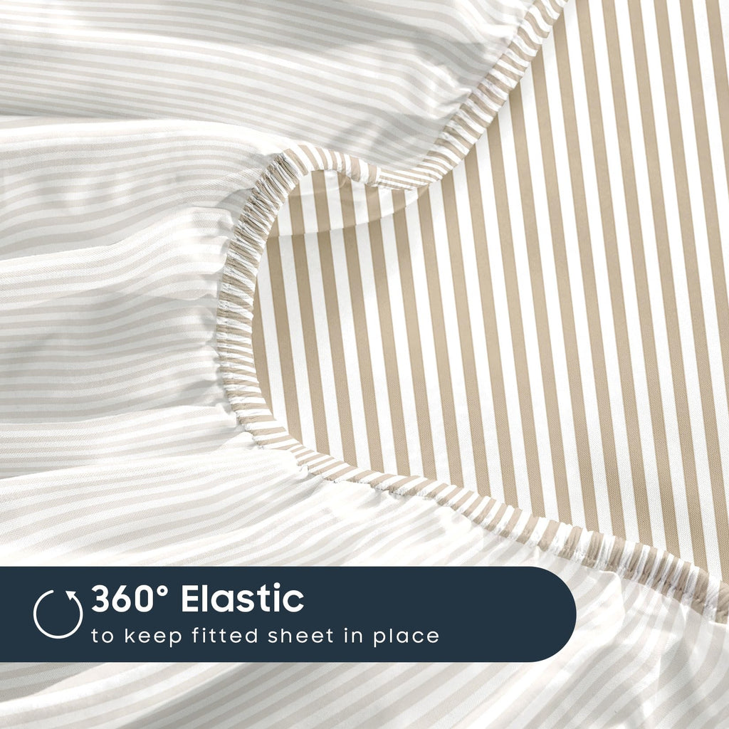 Striped Bed Sheets, 4-Piece Sheet Set, Ticking Vertical Pin Stripe Modern Farmhouse Pattern Printed Bedding, Deep