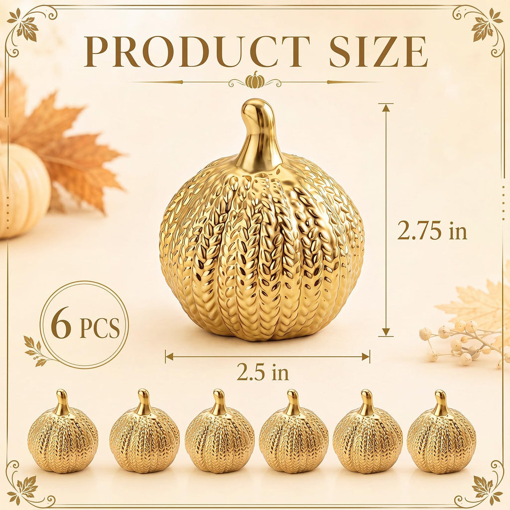 6 Pcs Gold Ceramic Pumpkin Fall Decoration for Table Centerpiece