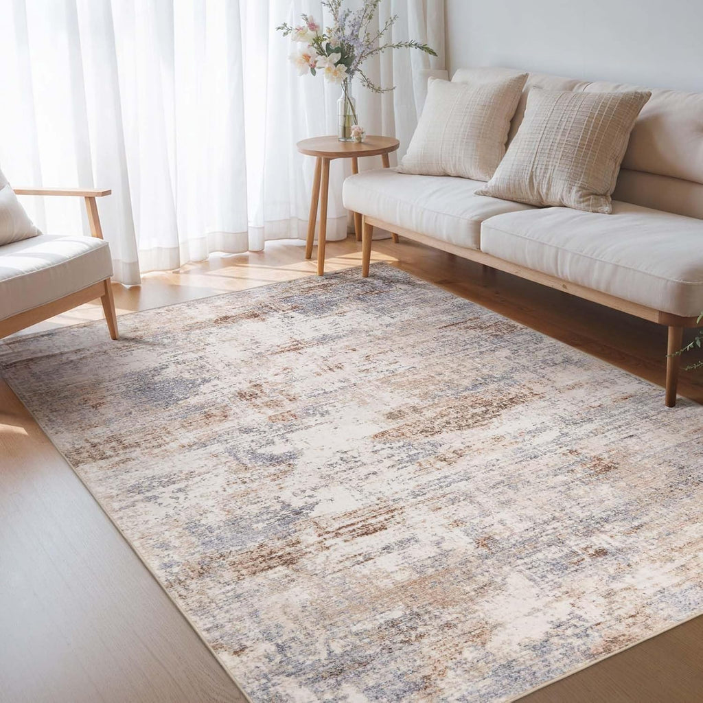 Washable Area Rug Living Room Rugs-5x7 Large Soft Non-Slip Carpet for Bedroom Dining Room Modern Abstract Neutral Low