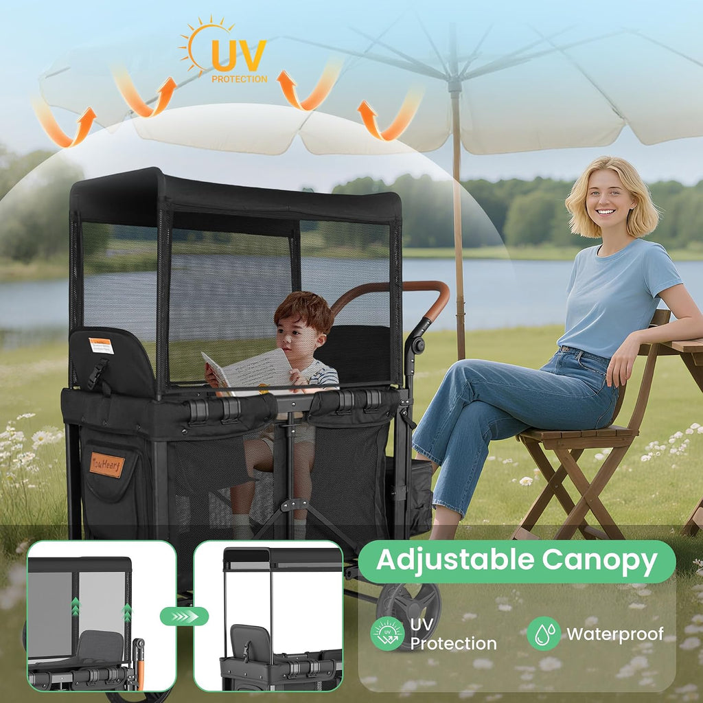 JML002 Wagon Stroller for 2 Kids - Double Seater Push Stroller with Canopy | Collapsible Foldable Wagon for Kids