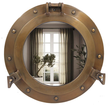 12inch Nautical Decor Porthole Wall Mirror, Antique Brass, Mirror, Pirate Decor, Shipwrecked Victorian