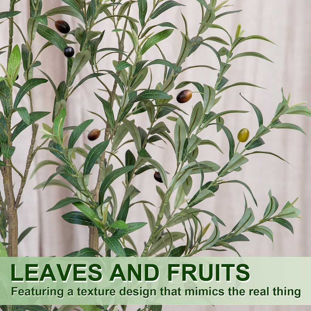 6FT Artificial Olive Tree Tall Indoor Faux Olive Trees with Natural Wood Trunk and Lifelike Fruits Black Pot