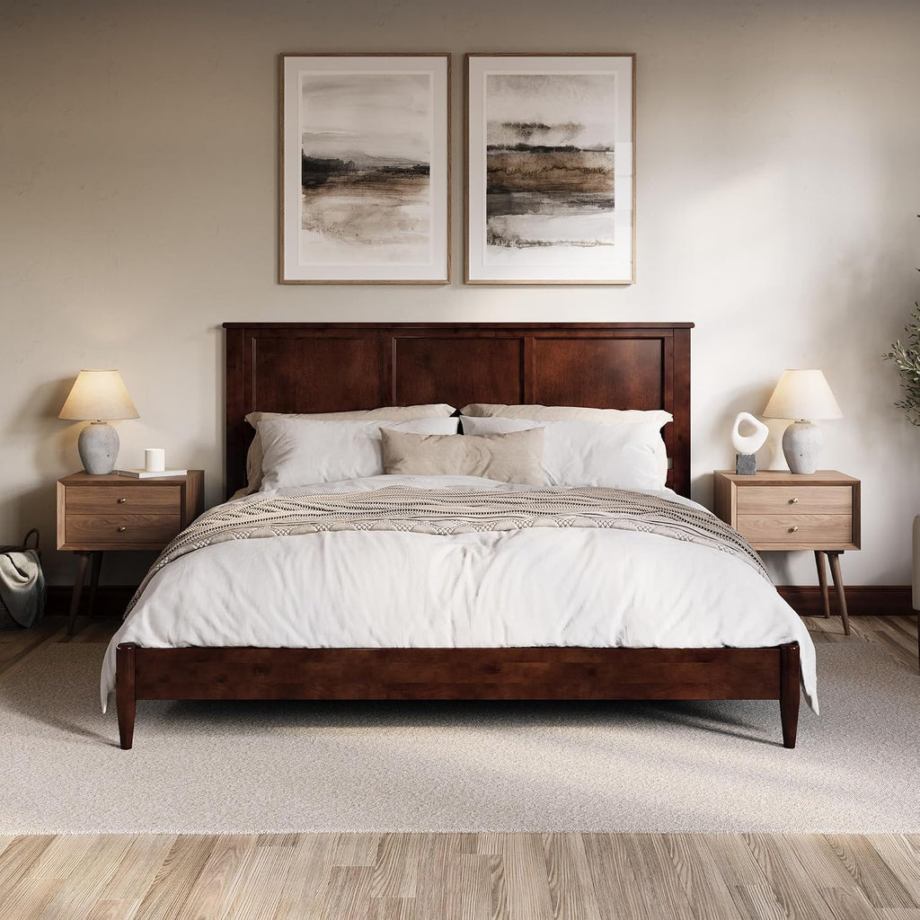 Charlotte King Solid Wood Low Profile Platform Bed, Walnut