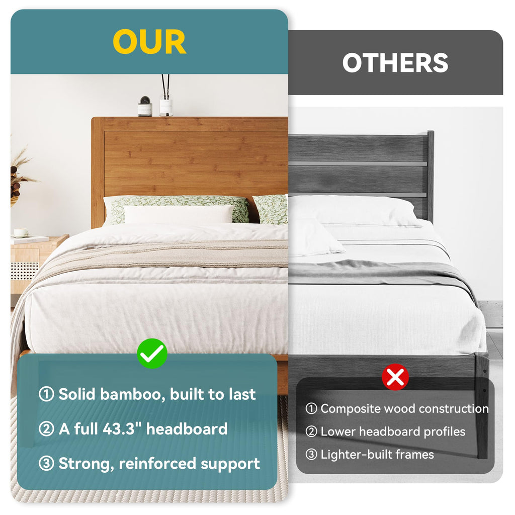 Bamboo Platform Bed Frame, Japanese Joinery, Rustic Brown