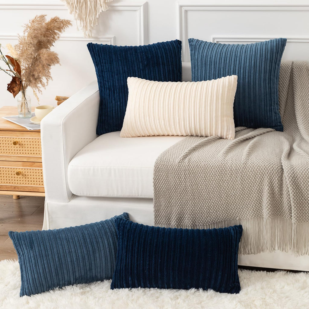 Striped Corduroy 24"x24" Pillow Covers 2 Pack, Dusty Blue
