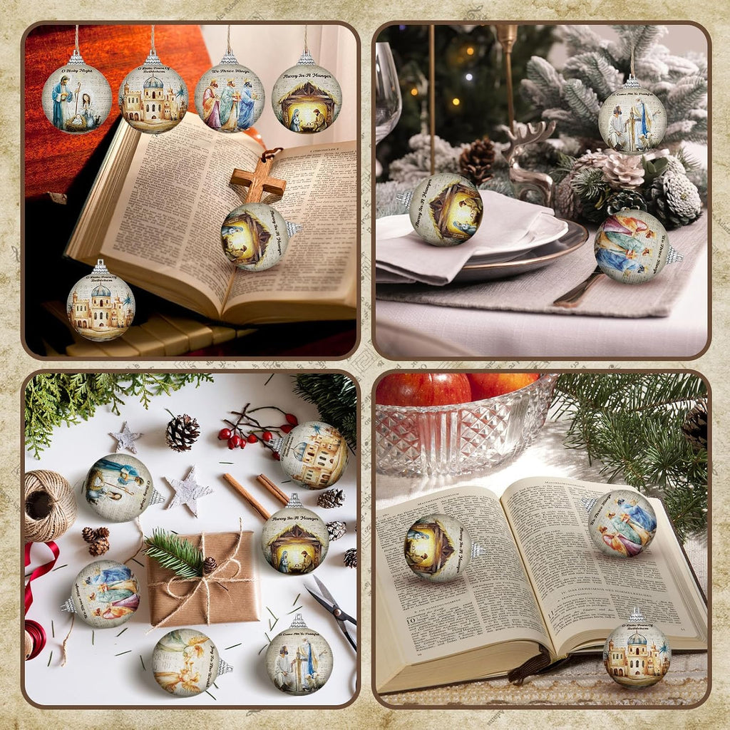 Nativity Scene Christmas Tree Ornaments Ball Christmas Jesus Decorations for Tree Vintage Christian Religious - Set of 24