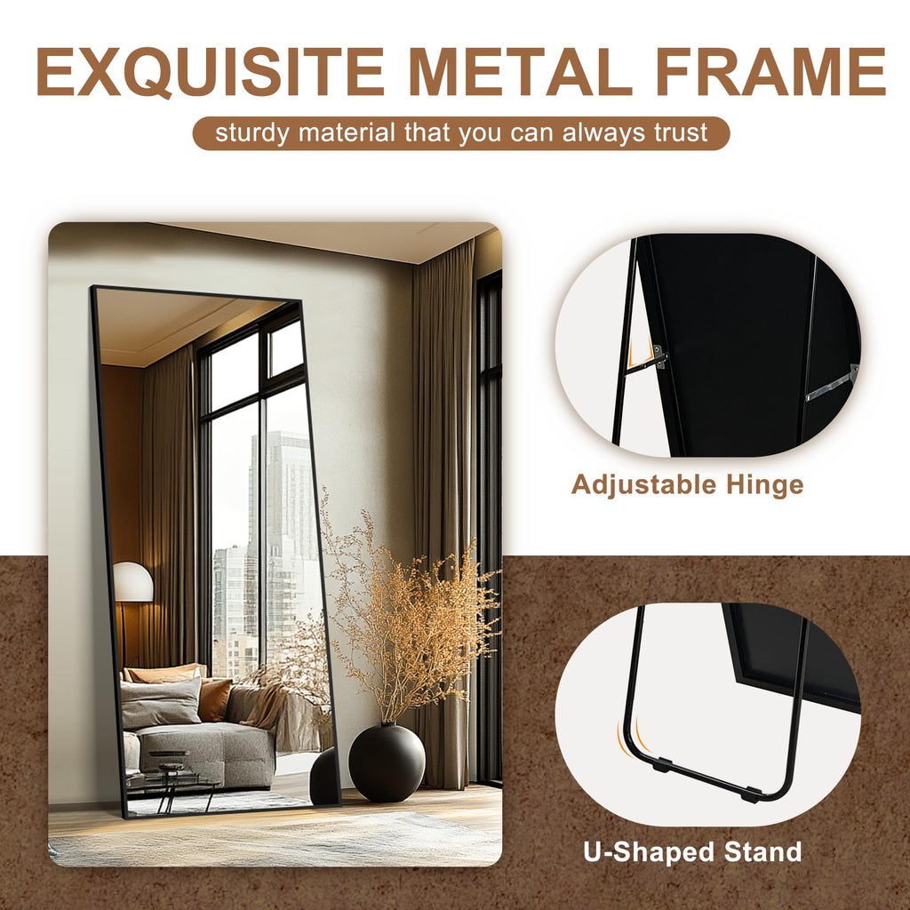 Full Length Mirror with Stand, 75x35 Black Floor Mirror