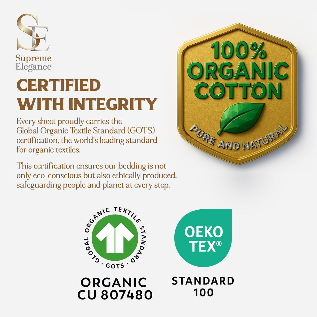 100% Organic Percale Cotton Sheets, Twin Size, Light Ivory