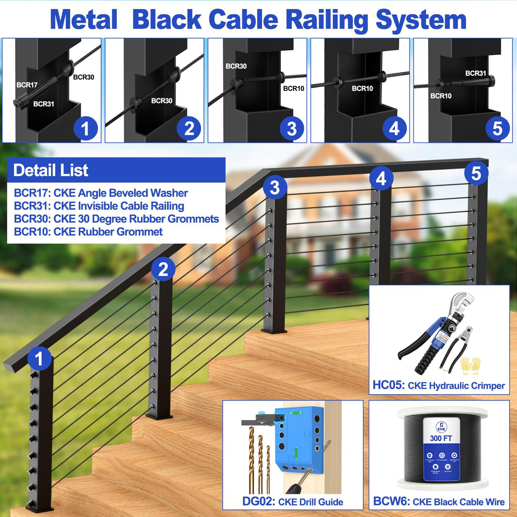 300FT 1/8" Black Stainless Steel Cable for Railing, T316 Stainless Steel Marine Grade Wire Rope for Deck Cable