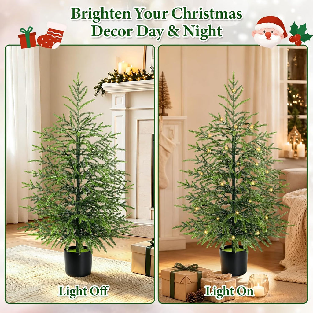 3 Ft Real Touch Christmas Tree with Lights, Realistic Norfolk Pine Tree