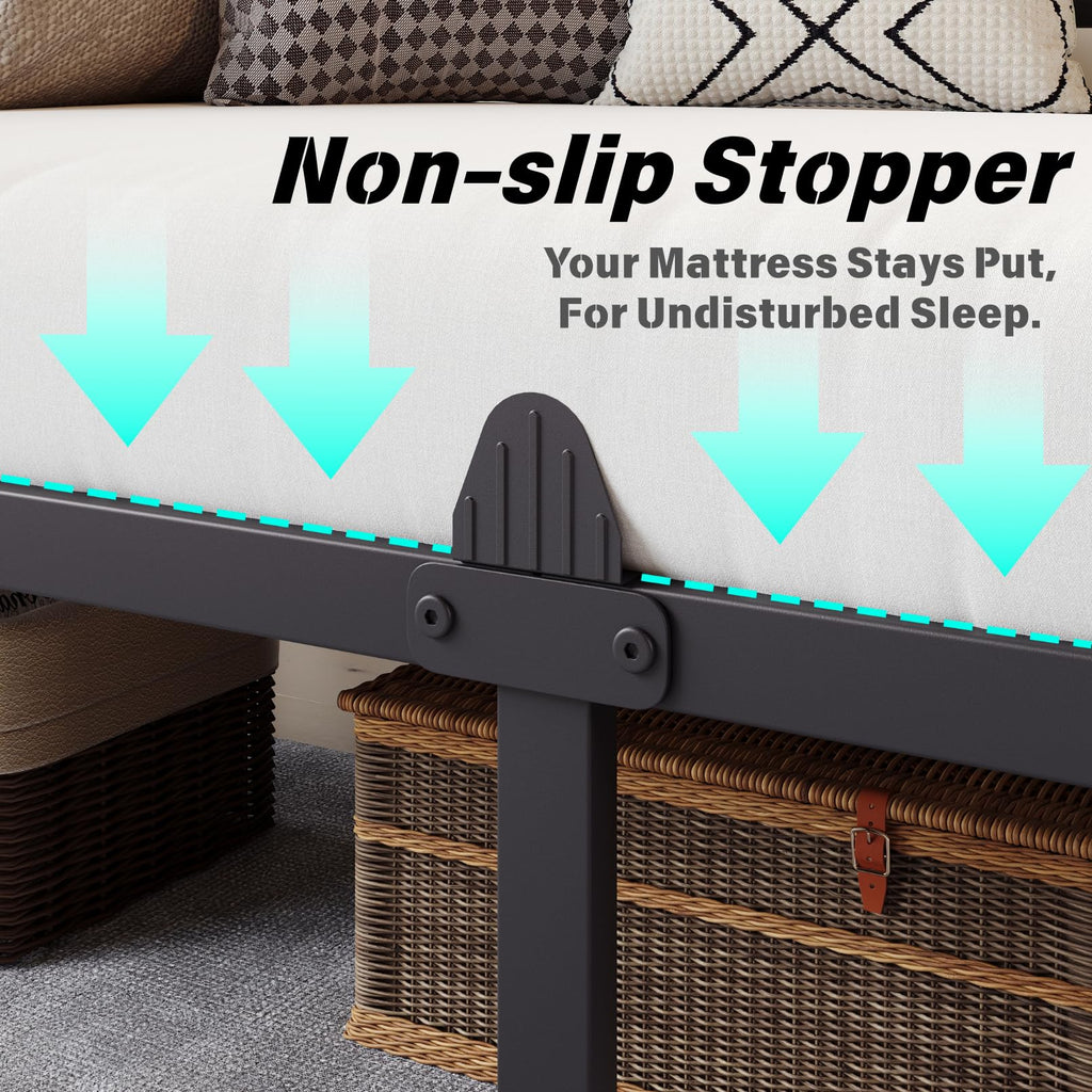 Twin Daybed Frame, Classic Day Bed Frame Twin Size with Headboard, Metal Platform Sofa Bed Living Room, Heavy Duty
