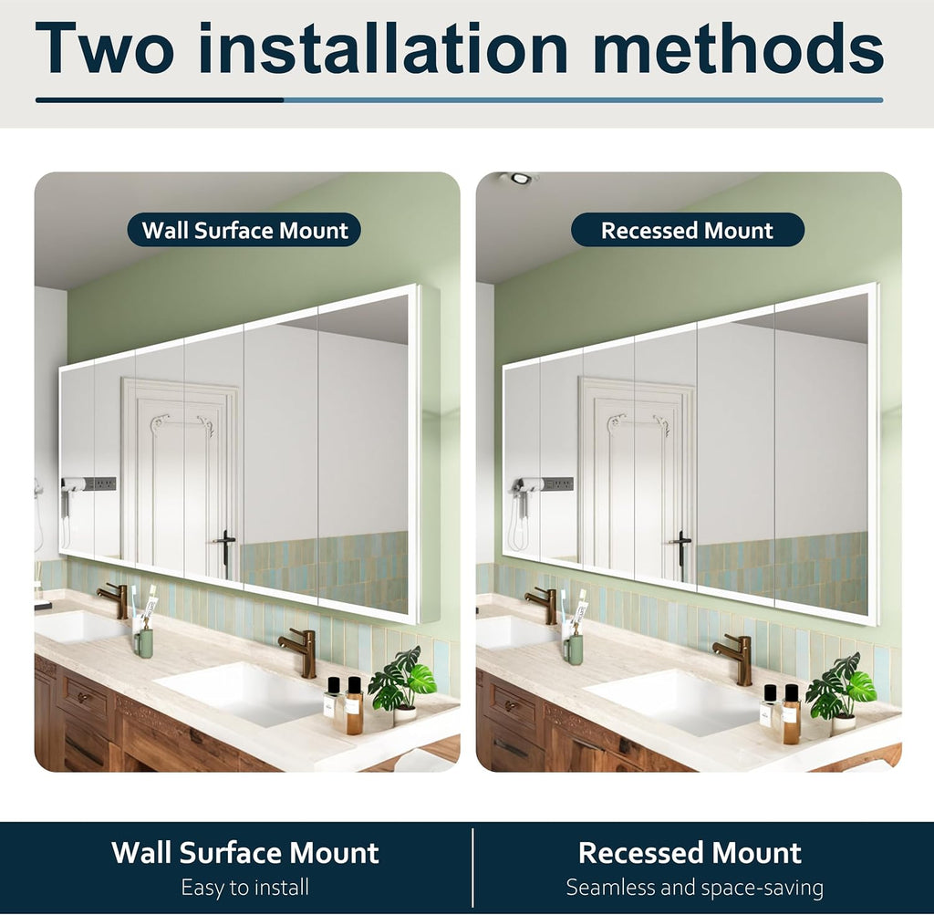 LED Lighted Medicine Cabinet with Mirror 16-in W x 26-in H Bathroom Mirror Cabinet with Wall Mounted 3 Color
