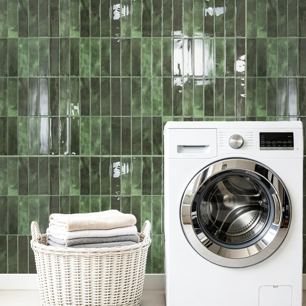 Subway Tile Peel and Stick Backsplash, 10-Pack, 11.4" x 9", Green